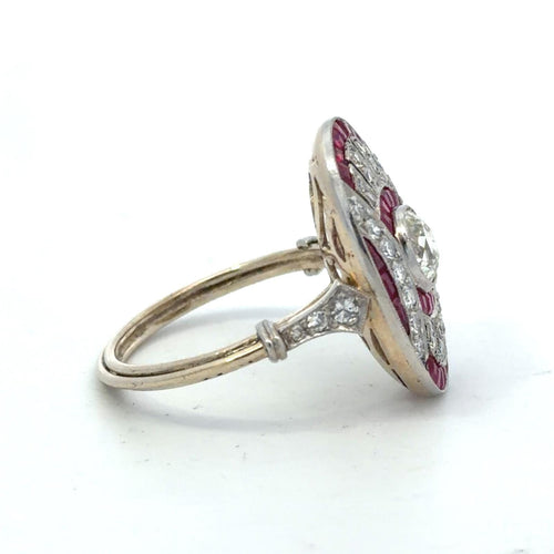 Bague 54 Bague Art déco en or et platine, rubis et diamant 58 Facettes