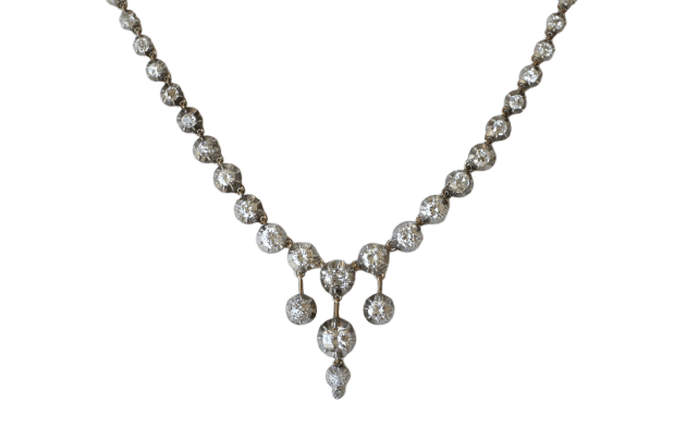 Collier Collier rivière ancien en or rose, or jaune, argent et diamants 58 Facettes