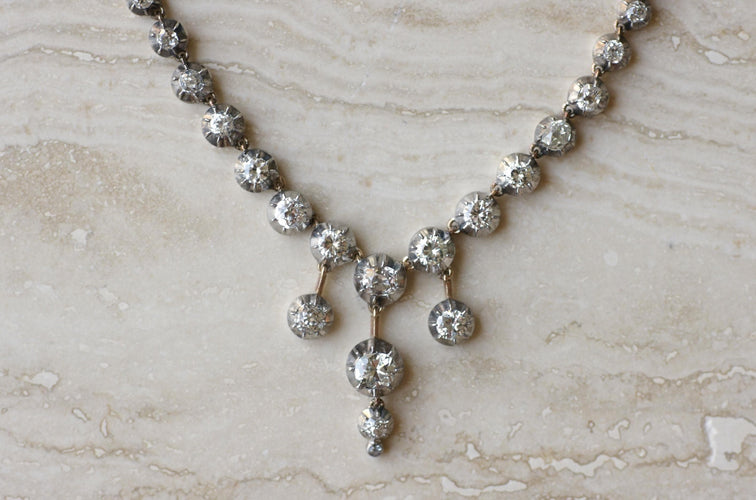 Collier Collier rivière ancien en or, argent et diamants 58 Facettes