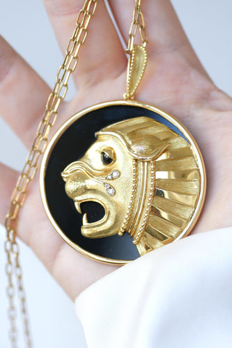 Pendentif Jean & Pierre Bellin - Pendentif Zodiaque Lion en or jaune, onyx et diamants 58 Facettes