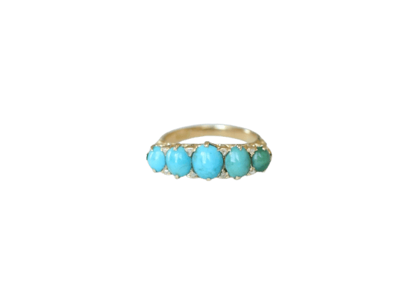 Bague 53 Bague jarretière en or jaune, turquoises et diamants 58 Facettes