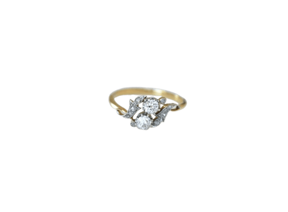 Bague 57 Toi et Moi - Bague en or jaune, platine et diamants 58 Facettes