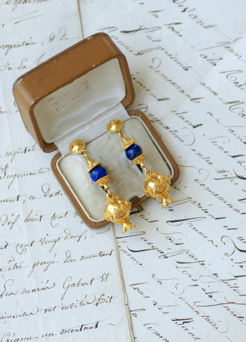 Boucles d'oreilles Boucles d'oreilles pendantes en or jaune et lapis-lazuli 58 Facettes