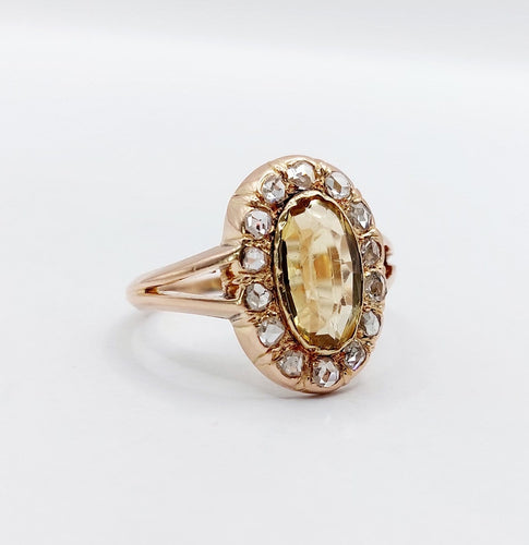 Bague 60 Bague antique en or rose 18k, citrine et diamants 58 Facettes A07441