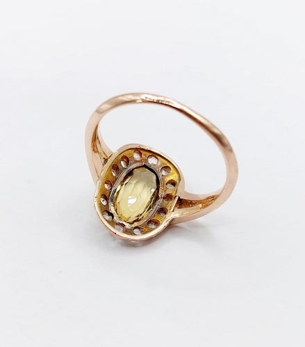 Bague 60 Bague antique en or rose 18k, citrine et diamants 58 Facettes A07441