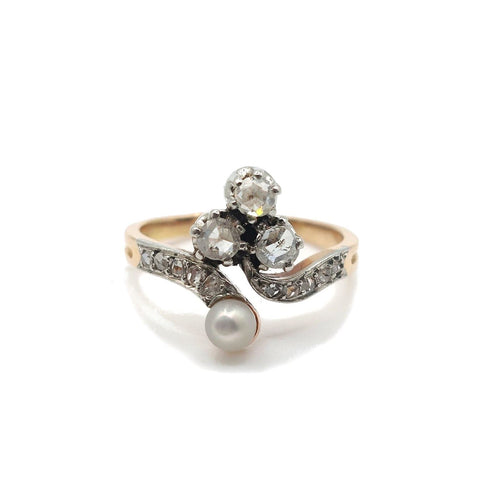 Bague 48 Bague duchesse Belle Époque en or rose, platine, diamants et perle 58 Facettes 267