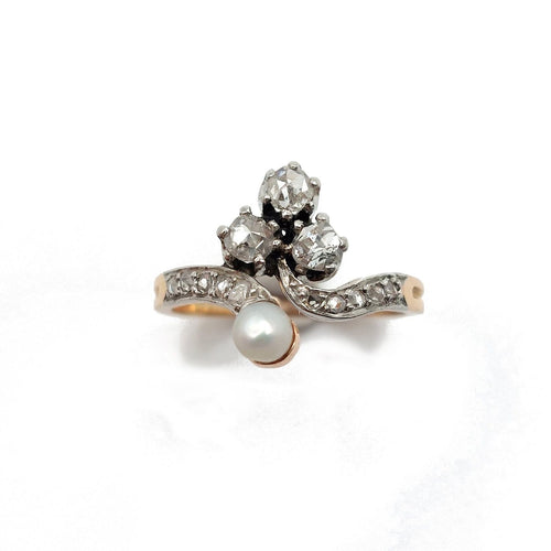 Bague 48 Bague duchesse Belle Époque en or rose, platine, diamants et perle 58 Facettes 267