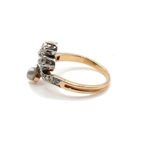 Bague 48 Bague duchesse Belle Époque en or rose, platine, diamants et perle 58 Facettes 267
