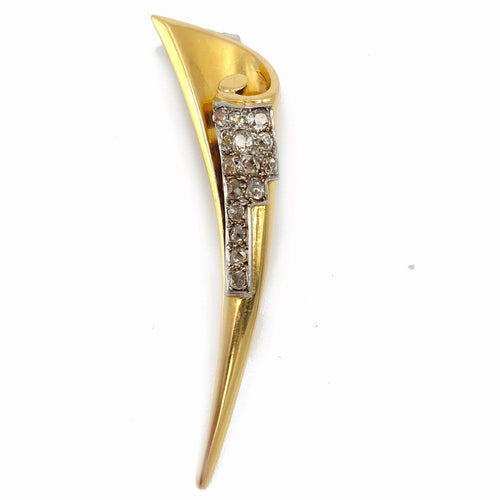 Broche Broche feuille des années 1940 en or jaune, platine et diamants 58 Facettes 268