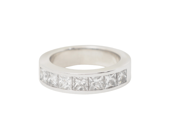 Bague 53 Alliance - Demi-alliance en or blanc et diamants 58 Facettes 33243