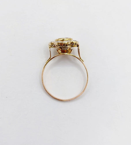 Bague 53 Bague cible Art déco en or 18K, diamants et rubis synthétiques 58 Facettes A07449