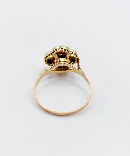 Bague 53 Bague cible Art déco en or 18K, diamants et rubis synthétiques 58 Facettes A07449
