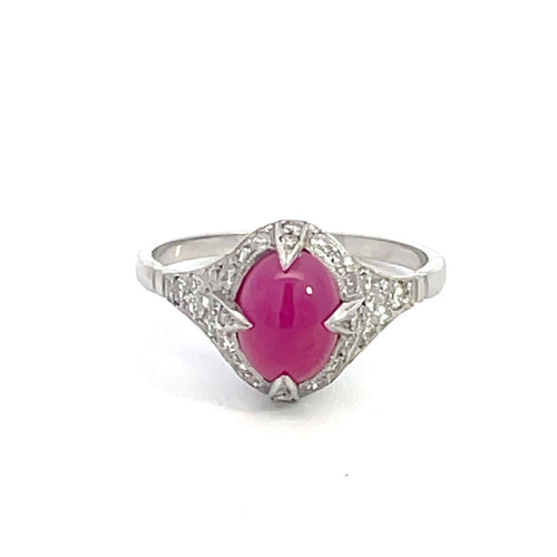 Bague 54 Bague en platine avec rubis et diamants 58 Facettes