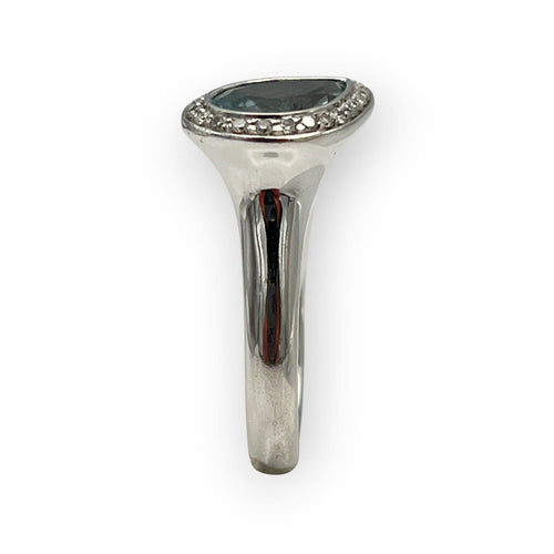 Bague 54 Bague en or blanc avec aigue-marine et diamants 58 Facettes 149070173