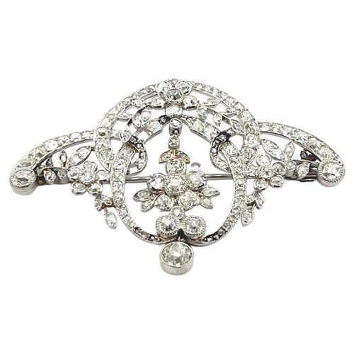 Broche Belle Époque - Broche fleur en platine et diamants 58 Facettes