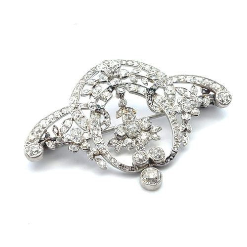Broche Belle Époque - Broche fleur en platine et diamants 58 Facettes