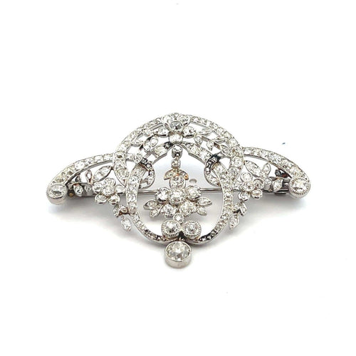Broche Belle Époque - Broche fleur en platine et diamants 58 Facettes