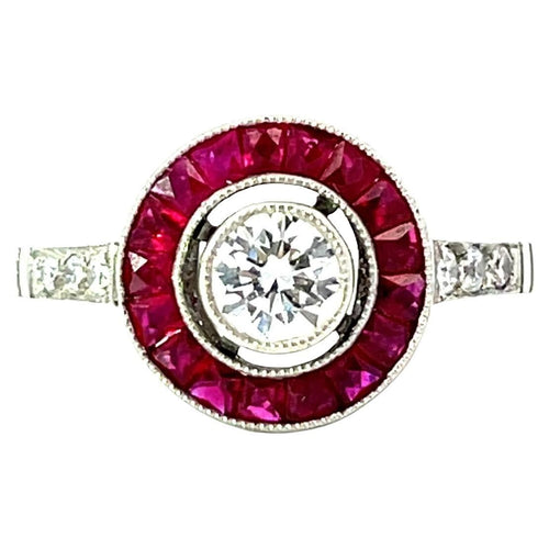 Bague 53 Bague cible en platine avec diamant et rubis 58 Facettes