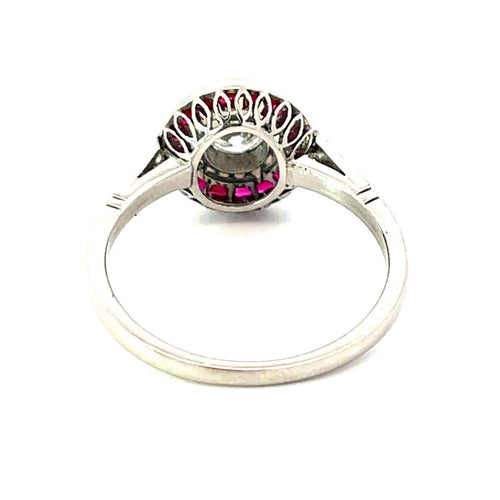 Bague 53 Bague cible en platine avec diamant et rubis 58 Facettes