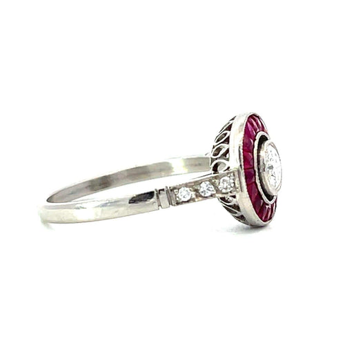 Bague 53 Bague cible en platine avec diamant et rubis 58 Facettes