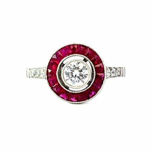 Bague 53 Bague cible en platine avec diamant et rubis 58 Facettes