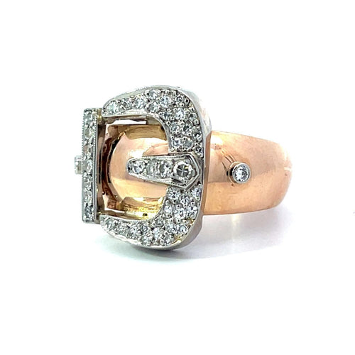 Bague 56 Bague boucle de ceinture en platine, or rose 18 carats et diamants 58 Facettes