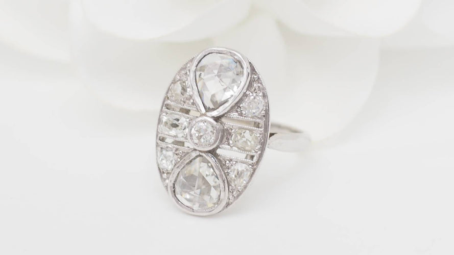 Bague 55 Art Déco - Bague en or blanc et platine avec diamants 58 Facettes 32792