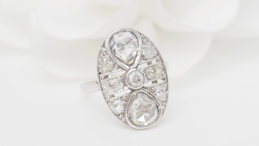 Bague 55 Art Déco - Bague en or blanc et platine avec diamants 58 Facettes 32792