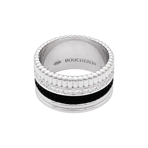 Bague 58 Boucheron Quatre Black Édition Large - Bague en or blanc, PVD et diamants 58 Facettes 35797