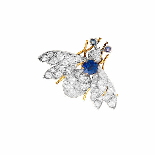 Broche Broche ancienne Abeille en or jaune, argent, saphirs et diamants 58 Facettes 35763