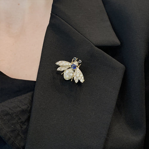 Broche Broche ancienne Abeille en or jaune, argent, saphirs et diamants 58 Facettes 35763