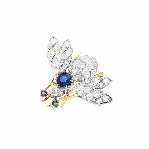 Broche Broche ancienne Abeille en or jaune, argent, saphirs et diamants 58 Facettes 35763