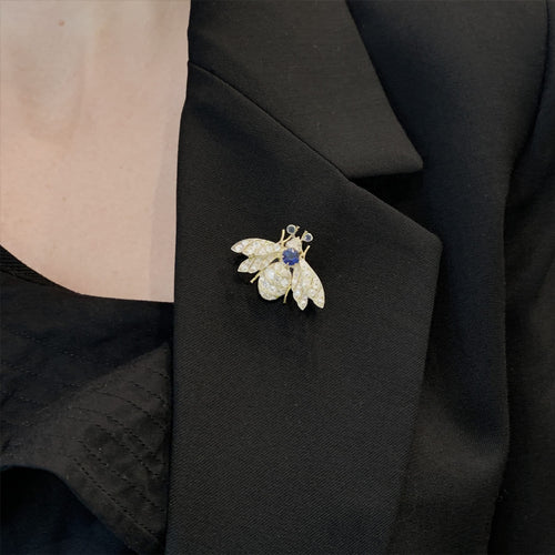 Broche Broche ancienne Abeille en or jaune, argent, saphirs et diamants 58 Facettes 35763