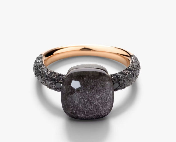 Bague 54 Pomellato Nudo Classic - Bague en or rose, obsidienne et diamants noirs 58 Facettes 533B26_M