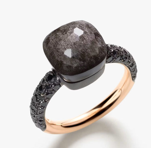 Bague 54 Pomellato Nudo Classic - Bague en or rose, obsidienne et diamants noirs 58 Facettes 533B26_M