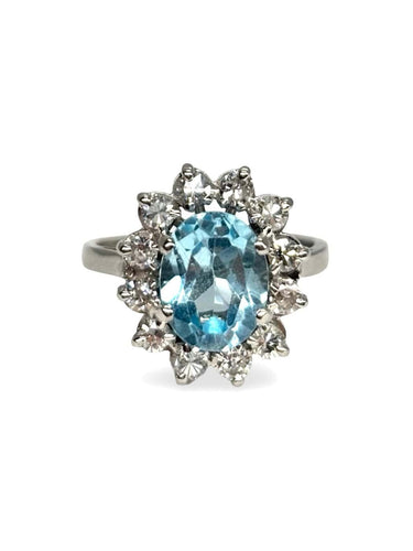 Bague 49 Bague en or blanc, aigue-marine et diamants 58 Facettes 2078