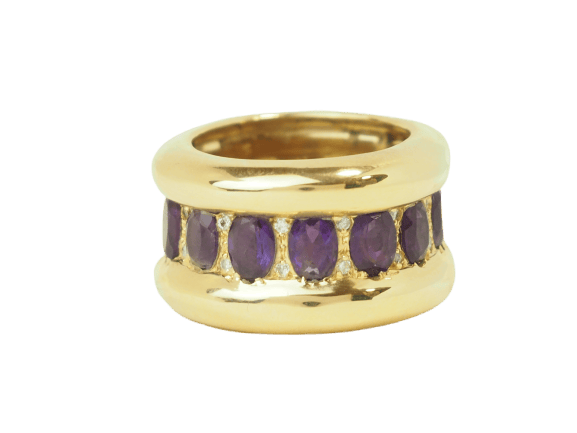 Bague 52 Bague cocktail vintage en or jaune 18 carats, améthystes et diamants 58 Facettes 30990