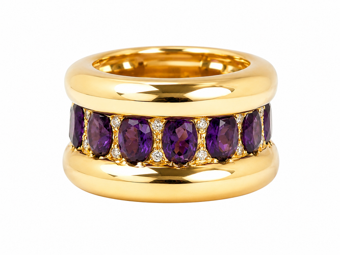 Bague 52 Bague cocktail vintage en or jaune 18 carats, améthystes et diamants 58 Facettes 30990