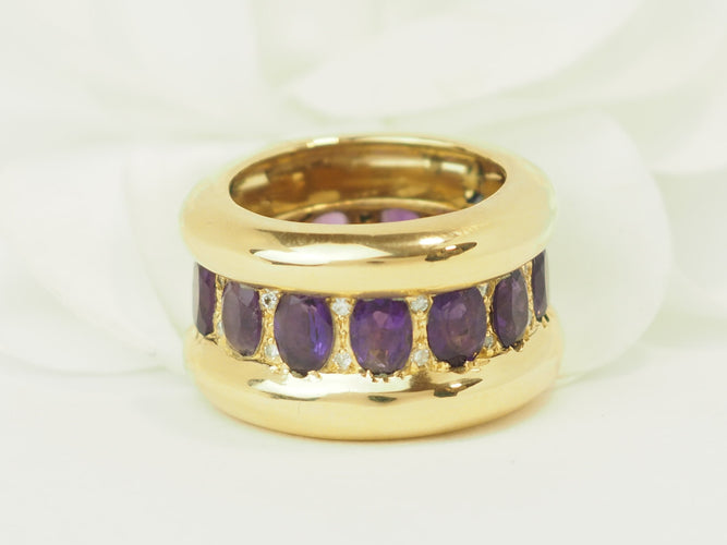 Bague 52 Bague cocktail vintage en or jaune 18 carats, améthystes et diamants 58 Facettes 30990
