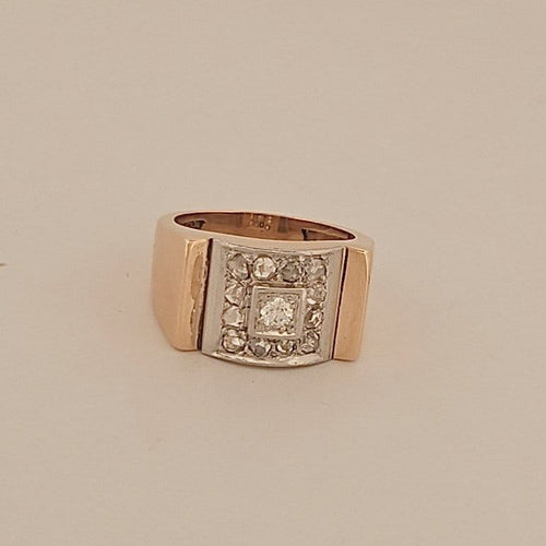 55.5 Bague Tank en or jaune, platine et diamants 58 Facettes 2779489