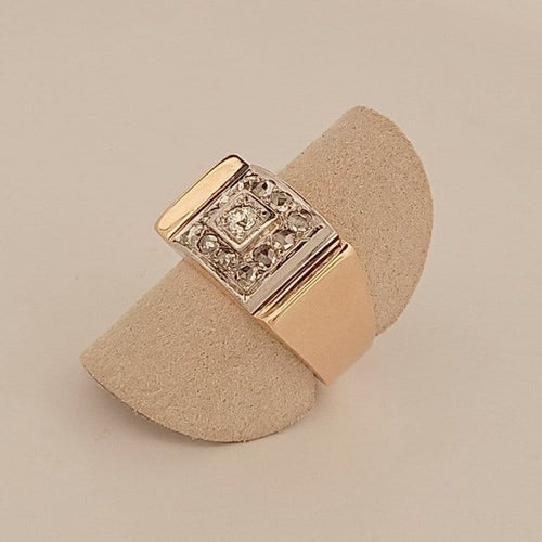55.5 Bague Tank en or jaune, platine et diamants 58 Facettes 2779489
