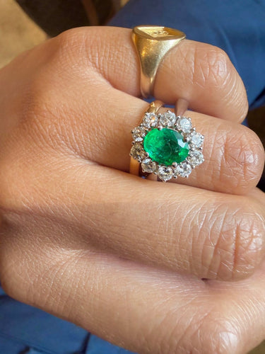 Bague 58 Marguerite - Bague en or blanc, émeraude et diamants 58 Facettes cpazcjpap