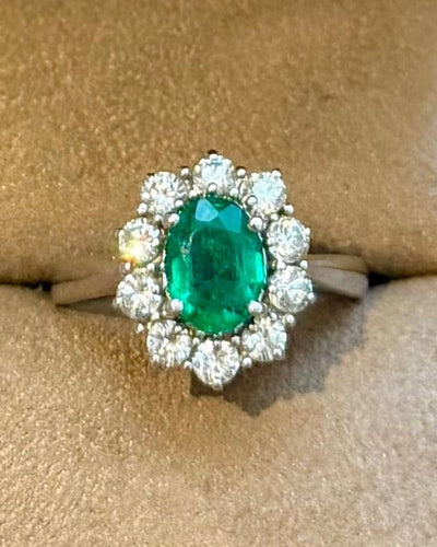 Bague 58 Marguerite - Bague en or blanc, émeraude et diamants 58 Facettes cpazcjpap