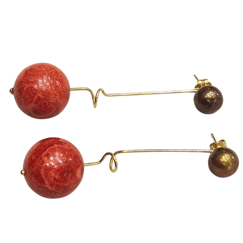 Boucles d'oreilles Boucles d'oreilles en or jaune 18k, corail et perles 58 Facettes T359T60