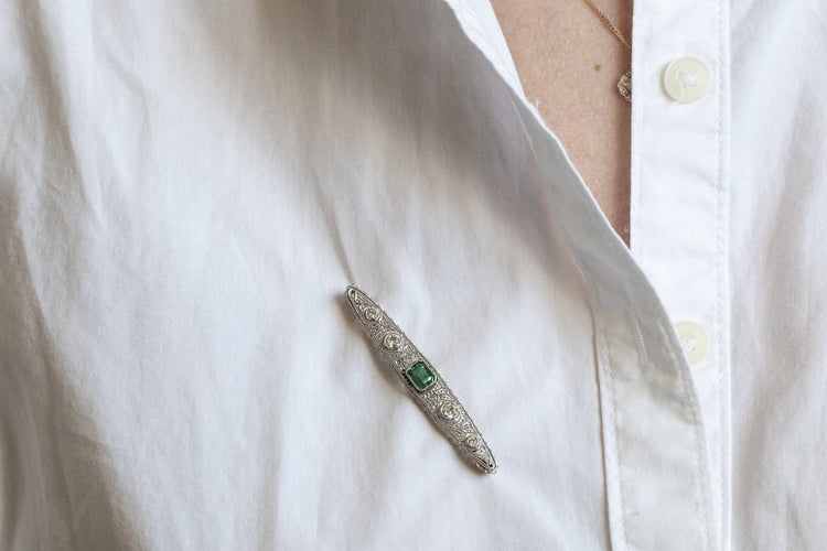 Broche Broche ancienne en platine, or jaune, diamants et tourmaline 58 Facettes 12397