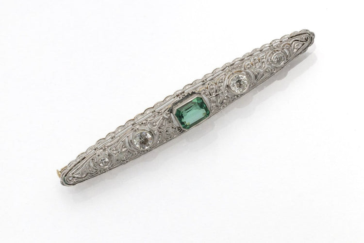 Broche Broche ancienne en platine, or jaune, diamants et tourmaline 58 Facettes 12397
