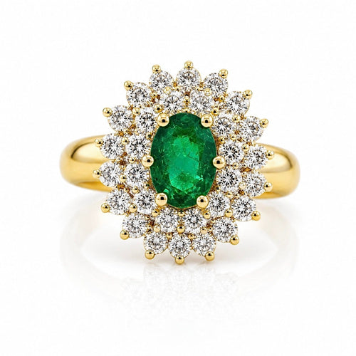Bague 57 Bague fleur en or 18 carats, diamants et émeraude 58 Facettes 90988-ac13102