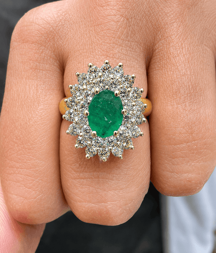 Bague 57 Bague fleur en or 18 carats, diamants et émeraude 58 Facettes 90988-ac13102