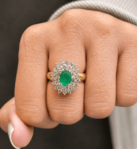 Bague 57 Bague fleur en or 18 carats, diamants et émeraude 58 Facettes 90988-ac13102