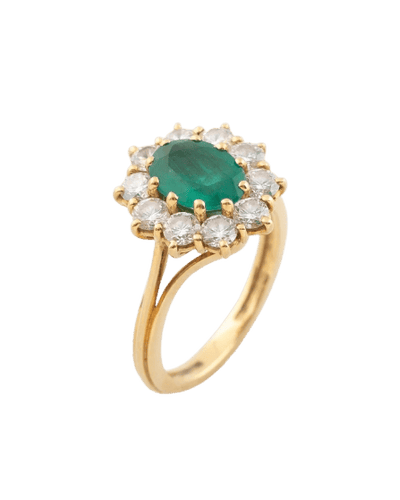 Bague 55 Marguerite - Bague en or jaune, émeraude et diamants 58 Facettes pp,